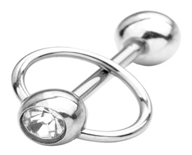 Piercing Stainless Steel Slave Door Knocker Crystal Bead Tongue Ring Punk 14G