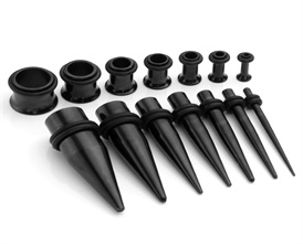 28pc Steel 12g-00g Black Tapers Black Ear Plugs Tunnel O-Rings Expander Kits Set