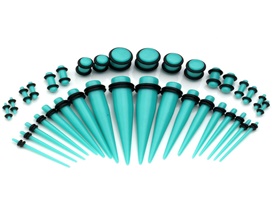 36pc Turquoise Acrylic Tapers Plugs 14G-00G Double O-Rings Ear Gauges Stretching