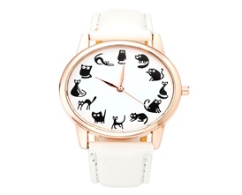 Sweet Lovely 12 Black Cat Scale PU Leather Strap Analog Quartz Wristwatch