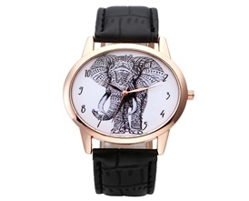Simple Sketch Elephant Wrist Watch PU Leather Strap Quartz Watch Wristwatch