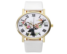 Elk Flower Wrist Watch Roman Scale Leather Strap Quartz Watch Wristwatch