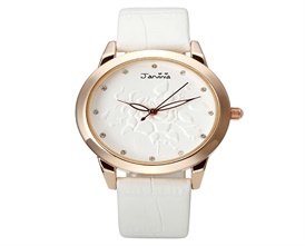 Charm Women Wristwatch Leather Strap Crystal Dial Empaistic Rose Quartz Watch