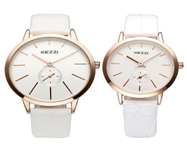 Couple Lovers Slim Wristwatch Fashion Small Second White PU Strap Quartz Watch 1 pair